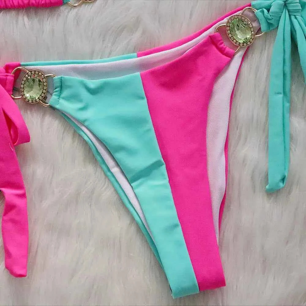 2026 Splicing Halter Diamond Bikini Women Swimsuit Female Swimwear Two Pieces Bikini Set Hollow Out Bathing Suit Swim Beach Wear
