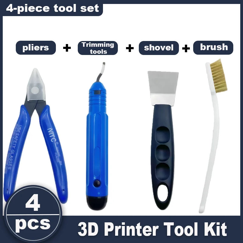 3D printing tools, various types of 3D printer tools, scissors, cleaning needles, tweezers, pliers, deburring kits, practical