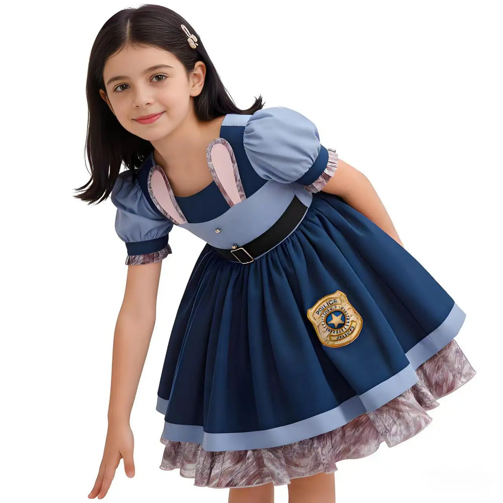 Disney Girls Cosplay Zootopia 2 Police Officer Judy Bunny Dress For Kids Holiday Party Cute Dress With Accessories Fancy Set