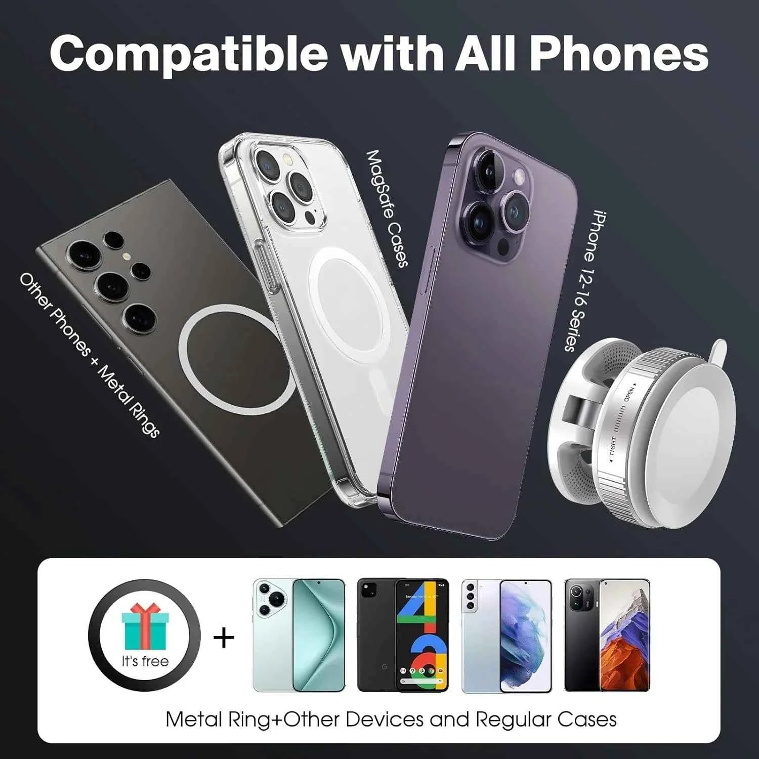 Foldable Magnetic Car Phone Holder – N52 Magnet, 360° Rotatable, Suction Cup for Dashboard, ABS, with Wrench & Pad, Gift