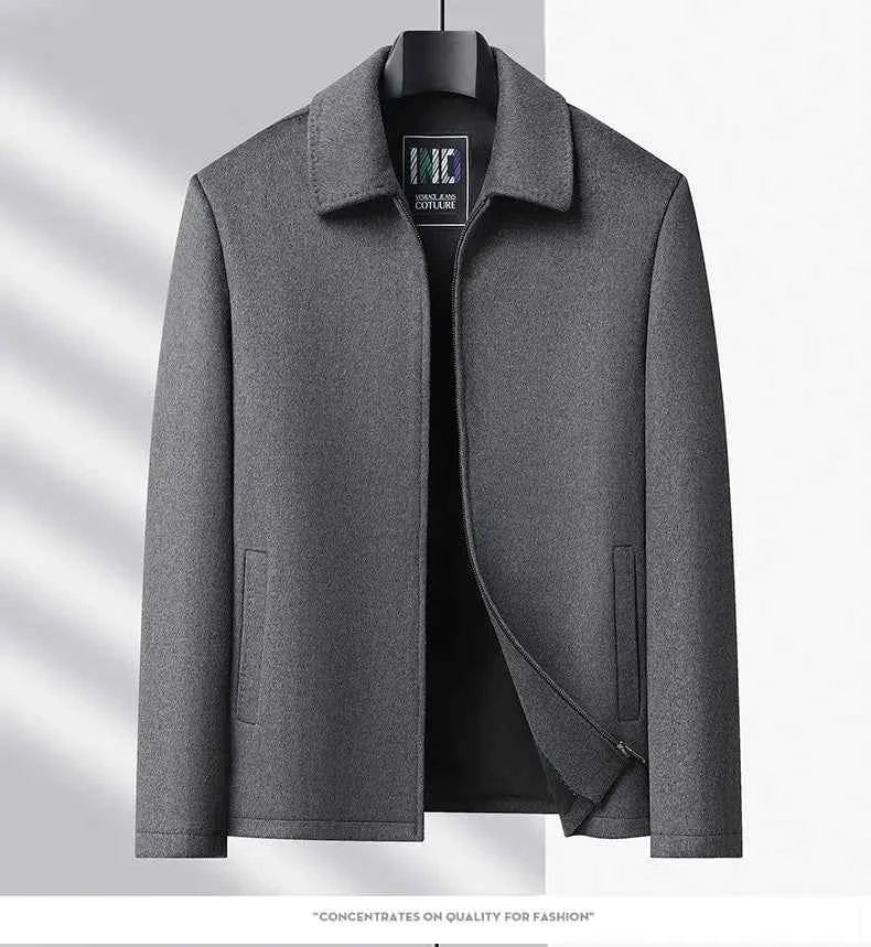 High-end men's fashionable, cool, versatile, trendy and casual woolen executive jacket, dad's suit lapel coat
