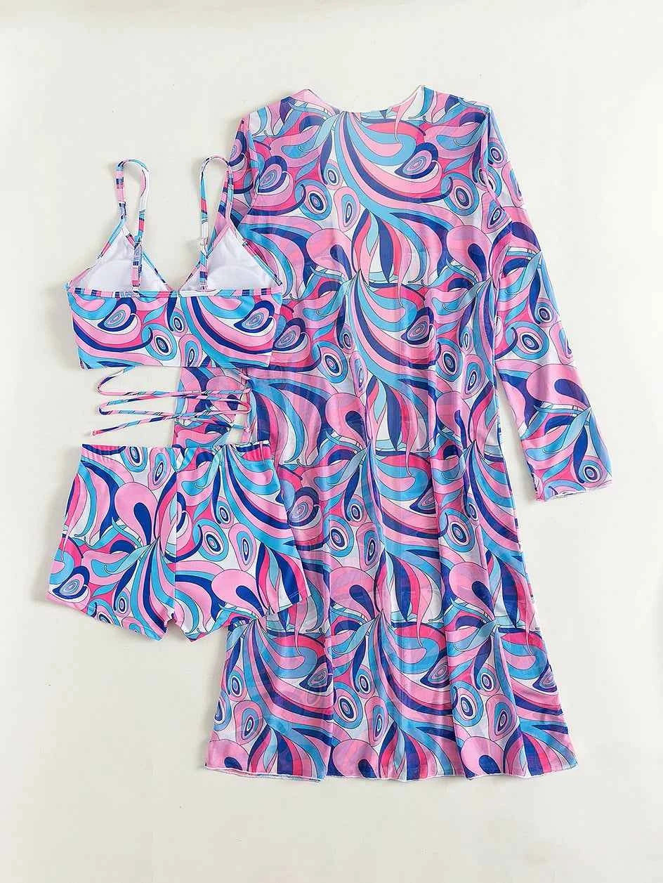 Sexy Print Bikini 2026 Women High Waist Swimsuit Cover Up Swimwear Female Lady Bathing Suit Swimming Summer Beachwear