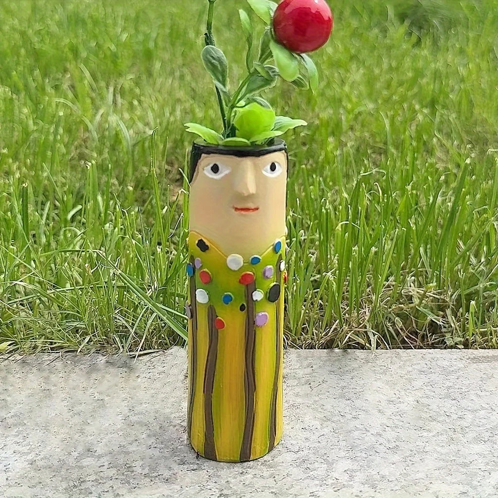Handcrafted Bohemian Face Resin Artistic Vase - Home Decor Accent Ornament