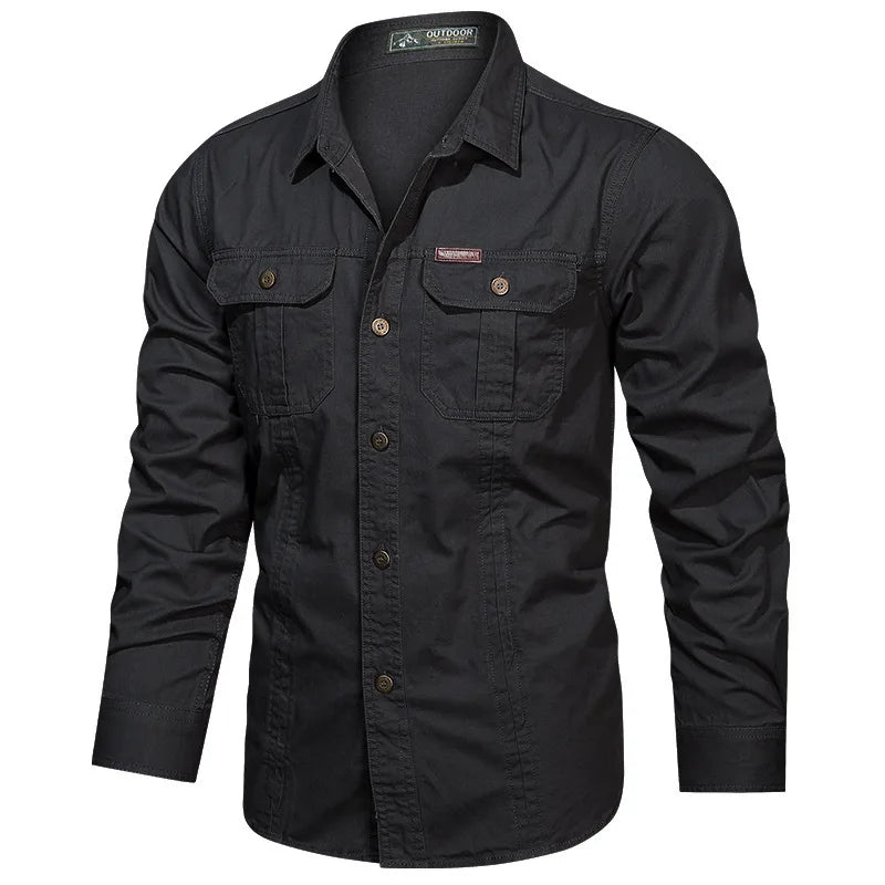 Men Multi-pockets Tooling Shirts Military Outdoor Long-sleeved Shirts High Quality Male Cotton Casual Large Size Shirts 6XL
