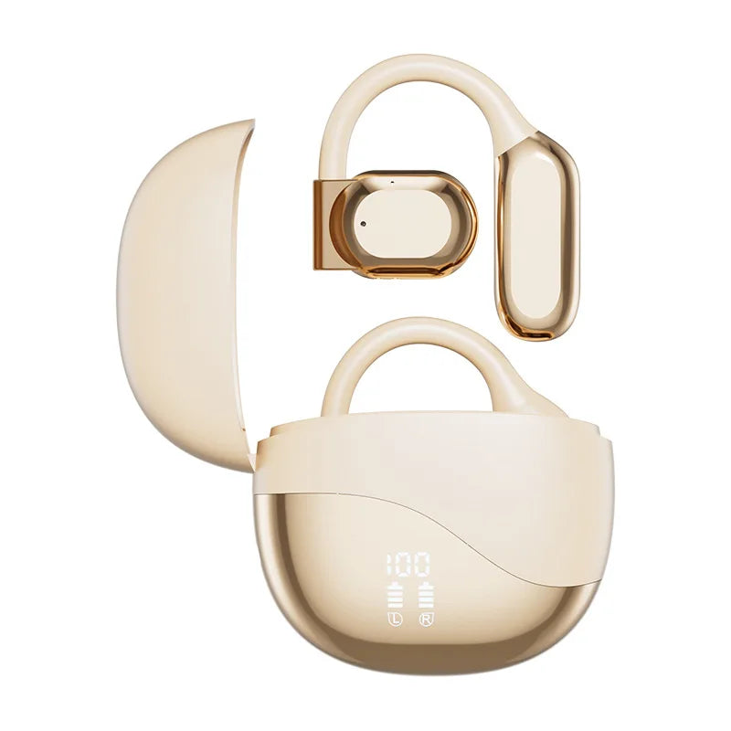 Skin Color Color Open-Ear Bluetooth Earbuds – Ear Hook Design With Display