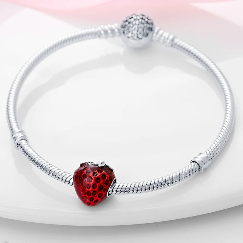 New 925 Silver Color Strawberry Cherry Fruit Series Charms Beads Fit 3mm 925 Original Bracelets DIY Birthday Jewelry Gifts