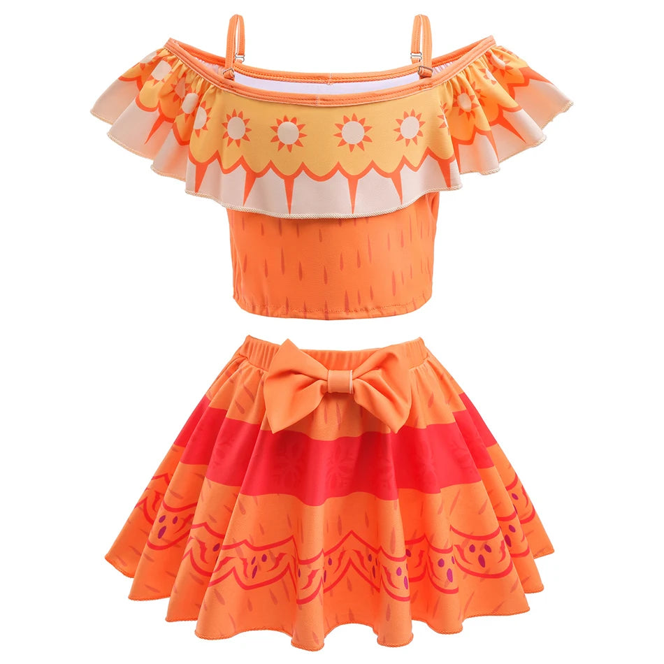 Encanto Mirabel Isabela Cosplay Carnival Costume Girls Swimsuit 2 Piece Sets Summer Swimwear Bikini Beach Party Set 3-10Yrs