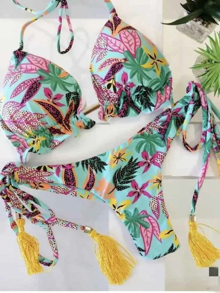 2020 New Bikinis Women Swimsuit Cross Bandage Swimwear Push Up Bikini Set Beach Bathing Suit Brazilian Biquni Print