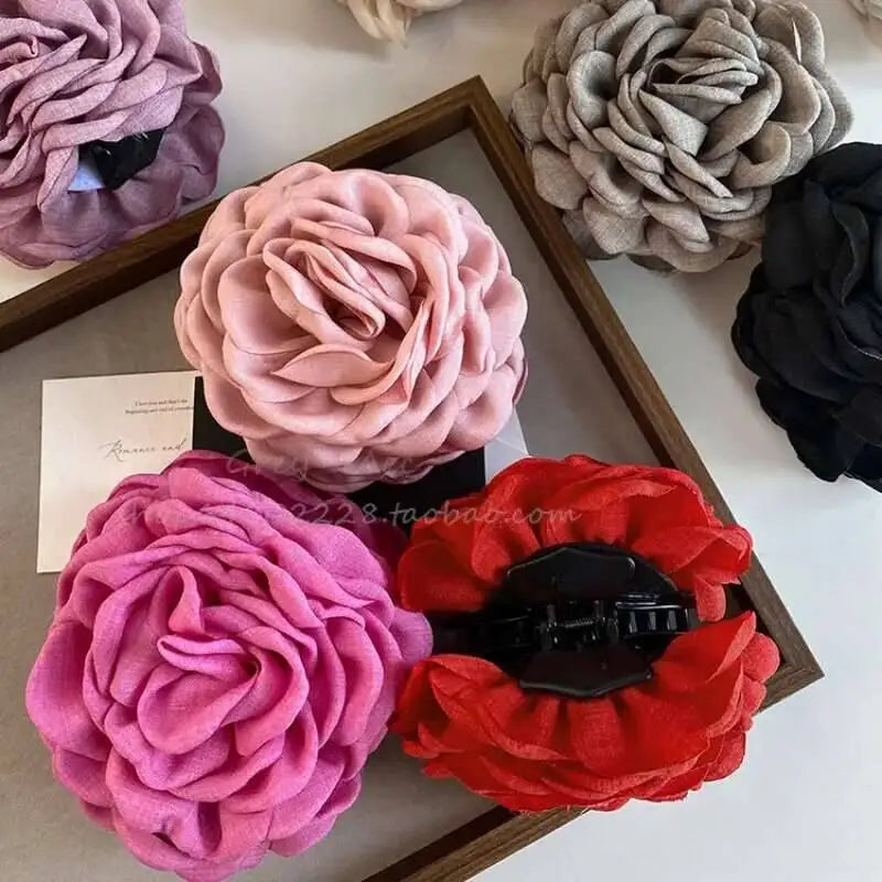 9cm Large Flower Hair Barrettes French Crab Claw For Women Hair Accessories Korean Back Of Head Shark Clip Girls Gifts