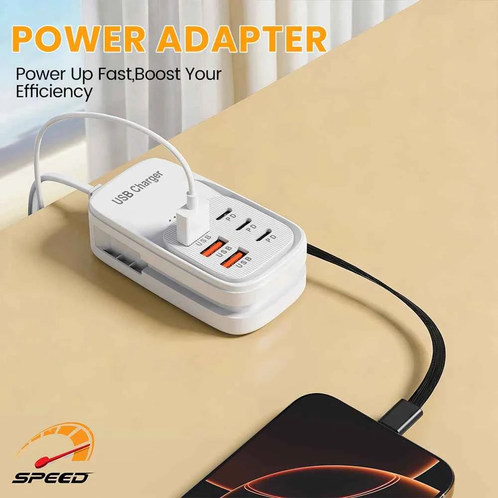 Fast USB Charger 6 in 1 Power Strip Desktop Charging Station Fast Charging Cord EU/UK/US Plug USB HUB Adapter Socket 3PD 3USB