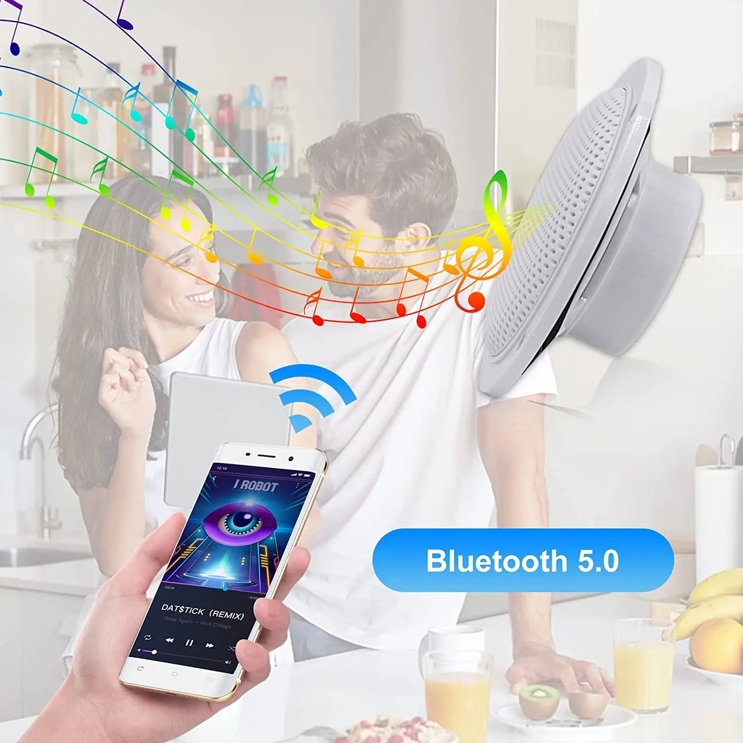 Herdio 4 Inch Ceiling Bluetooth Speakers Water Resistant 160W Marine Speakers For Bathroom Kitchen Home Outdoor Camper 2PCS