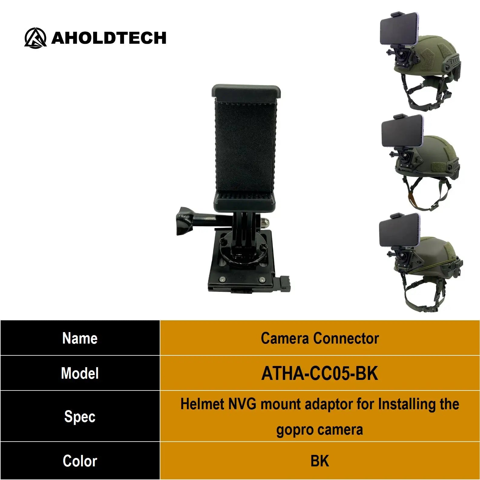 Aholdtech Tactical Bulletproof Helmet Accessories Flashlight Holder Light Clamp And NVG Mount Connector for Gopro Hero Cameras