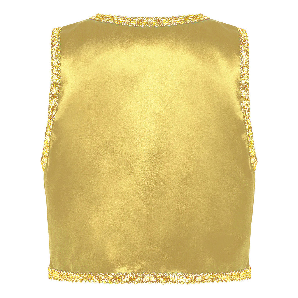 Children Boys Arabian Prince Costume Genies Vest Open Front Golden Genies Waistcoat for Party Halloween Cosplay Fancy Dress Up