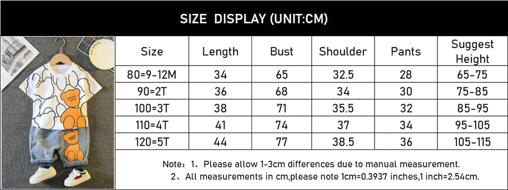 New Summer Baby Boys Clothing Set Cartoon Bear Short Sleeve T-Shirt Shorts 2Pcs Suit For 1-5 Years Kids Children Fashion Outfit