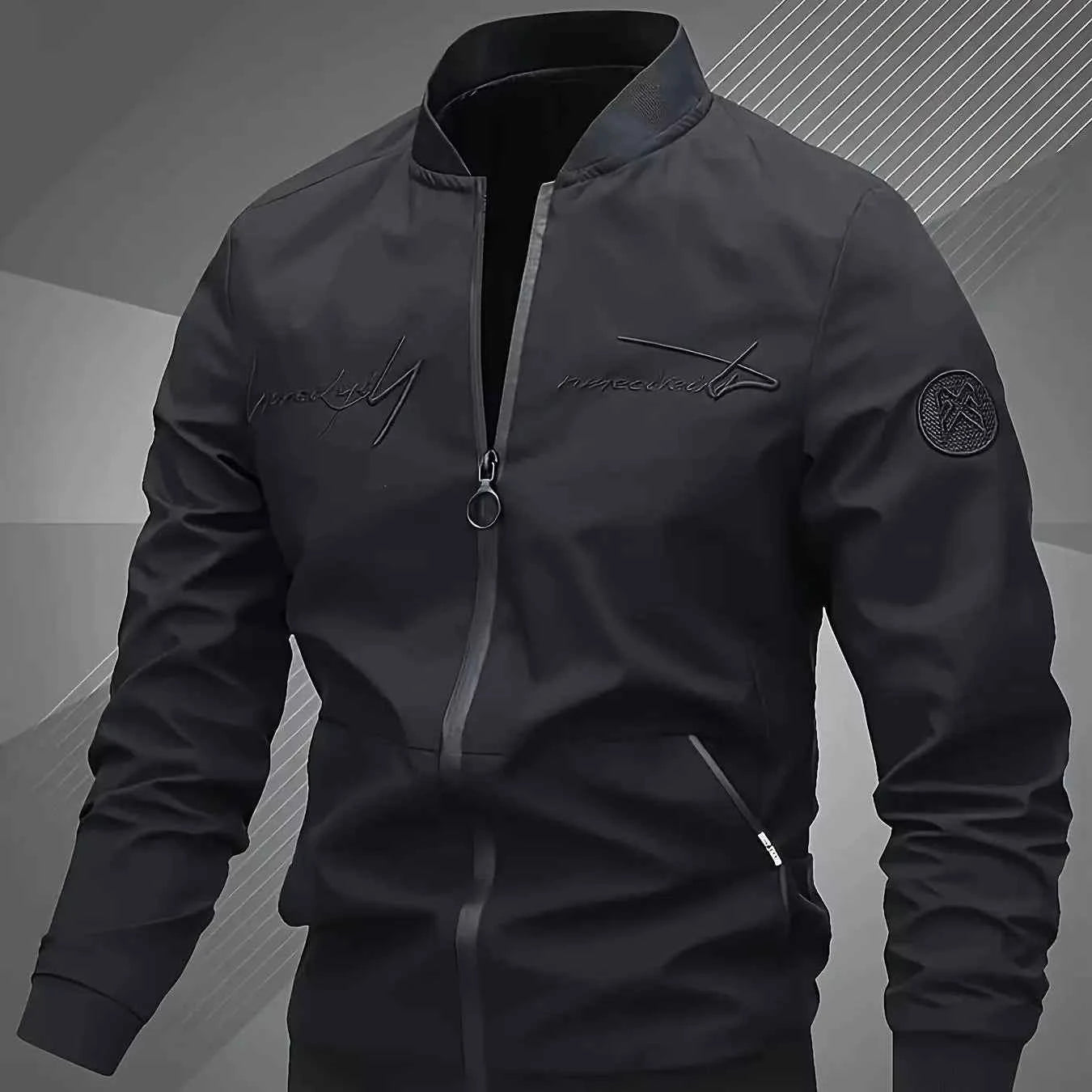 Trendy men's alphabet embroidered bomber jacket - stylish design, versatile casual style
