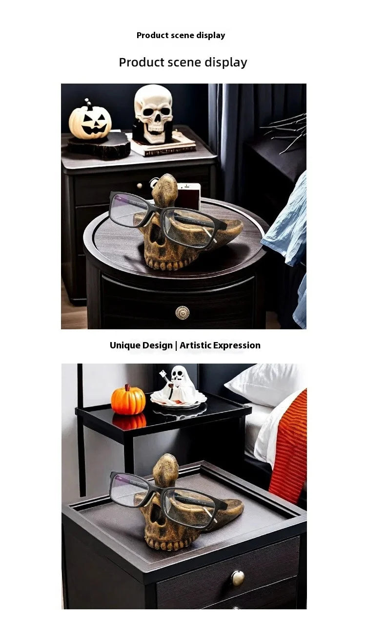 Mobile Phone Holder Creative Skull Glasses Storage Stand Jewelry Organizer Rack Art Home Decoration Resin Table Ornaments Gift