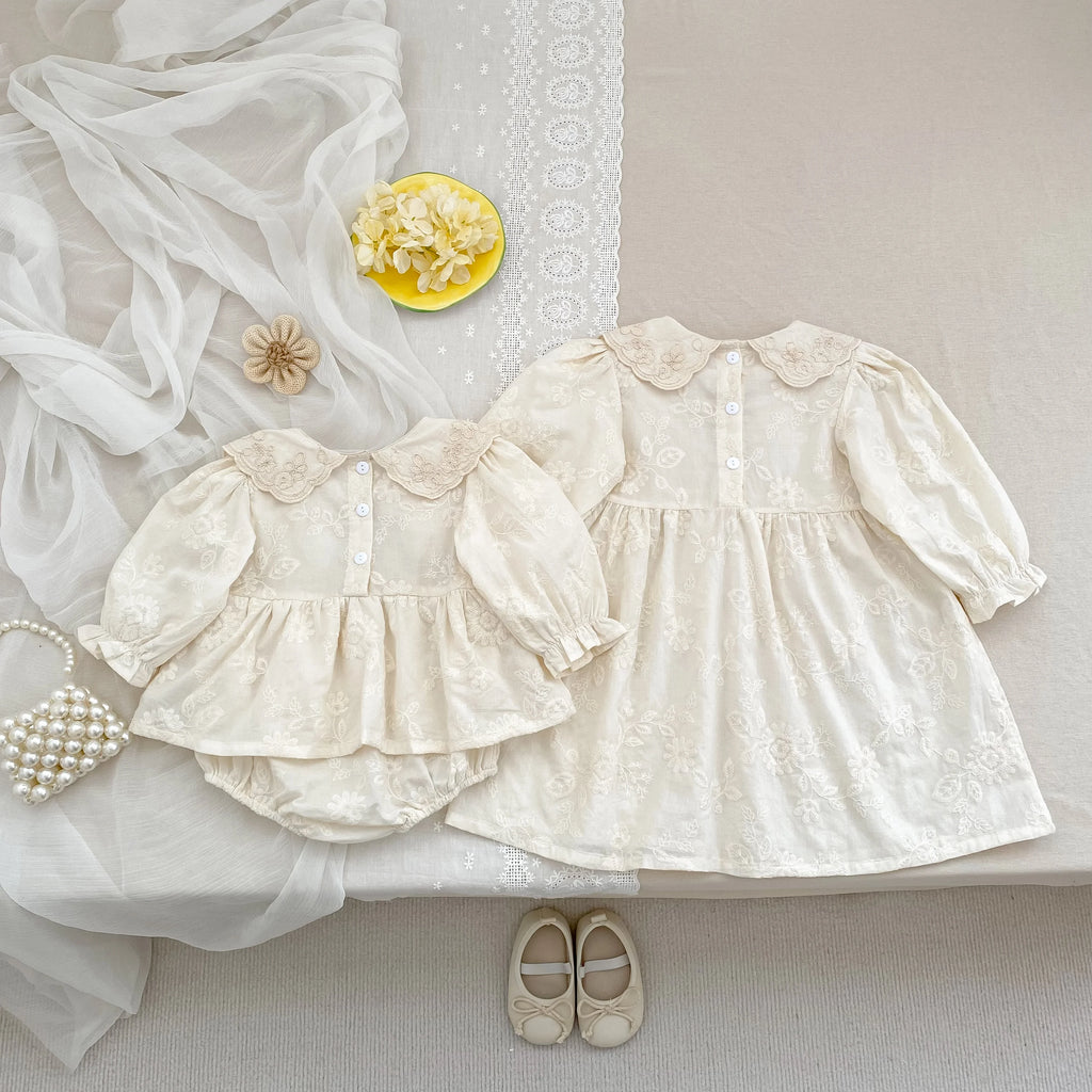 Autumn Baby Bodysuit Sisters Dress Flower Embroidery Dress Infant Girls Toddler Outfit  Baby Girls Rompers Family Sister Dress