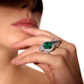 Luxury Women 18K Gold Cocktail Ring With Emerald Cut Gemstone Pave Diamond Setting Engagement Jewelry