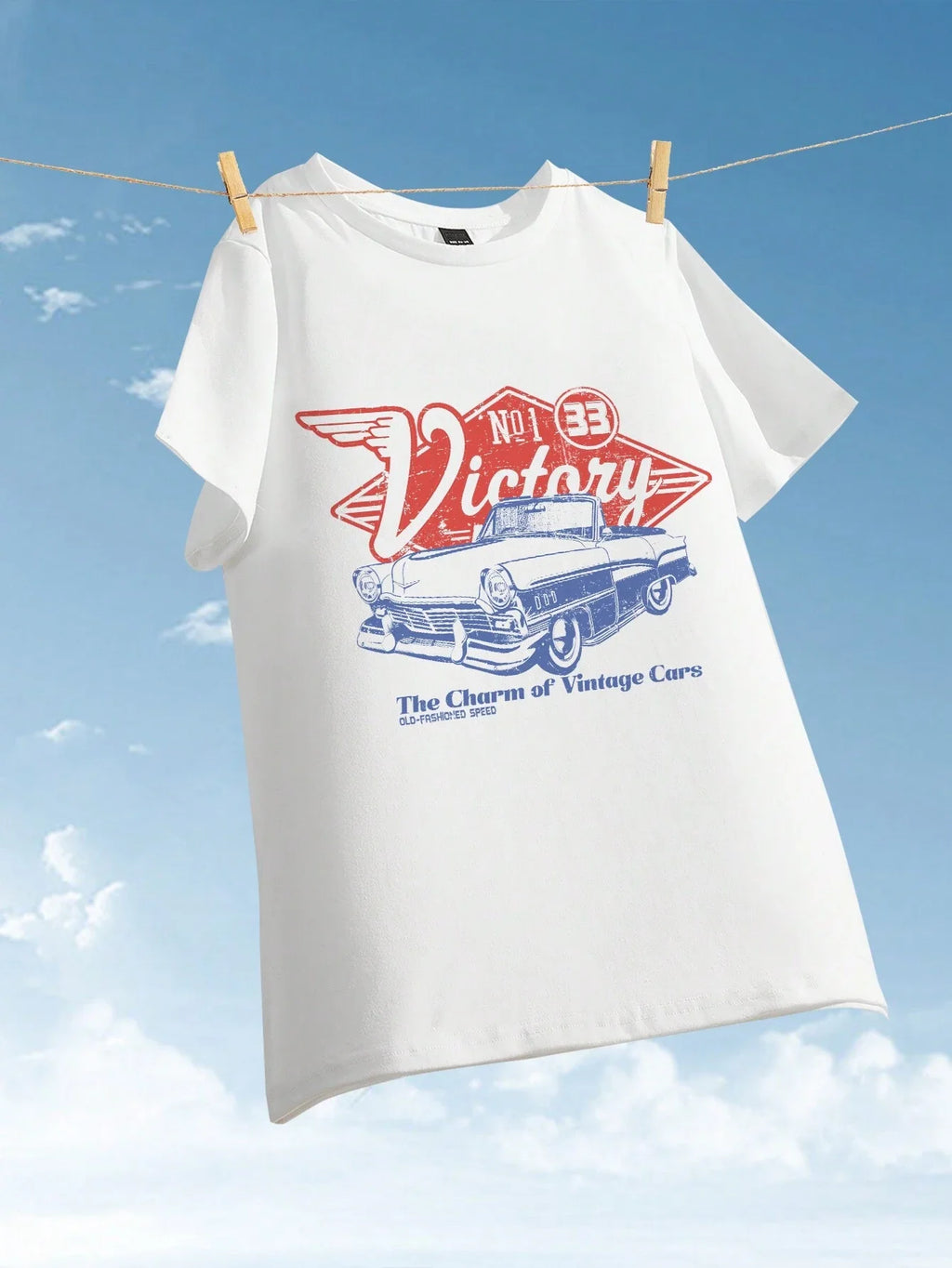 Women Cotton T-shirts The Charm Of Vintage Cars Victory Printing Short Sleeve O-Neck Loose Tops Summer Street Female Clothes