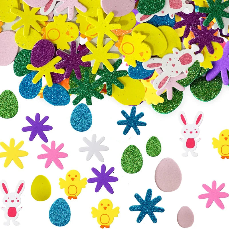 100PCS Glitter Foam Stickers Assorted Shapes Self-Adhesive Craft Stickers for Kids DIY Scrapbooking Card Making Classroom Decor