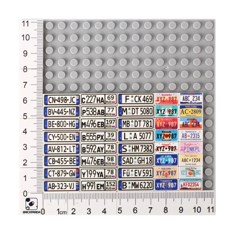 MOC City Car License Plate Printed Building Blocks Kit US Russian French German Vehicle Accessories Parts Compatible Bricks Toys