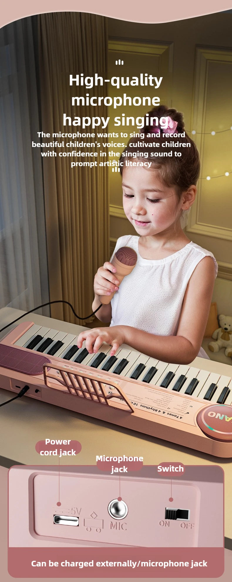 37-Key Kids Piano Keyboard Musical Toy with Microphone Music Score for Early Learning Interactive Play Best Gift Christmas Gift