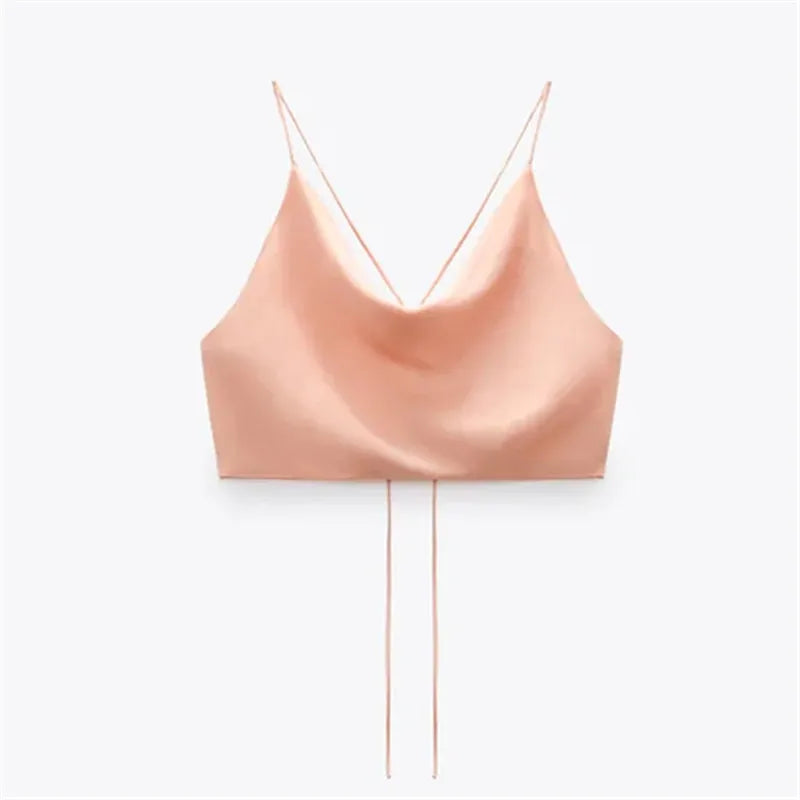 MUJER Satin Crop top Women Summer White Pink Red Cami Top Woman 2025 Sexy Backless Halter Tops for Women Camisole Strap Tank Top