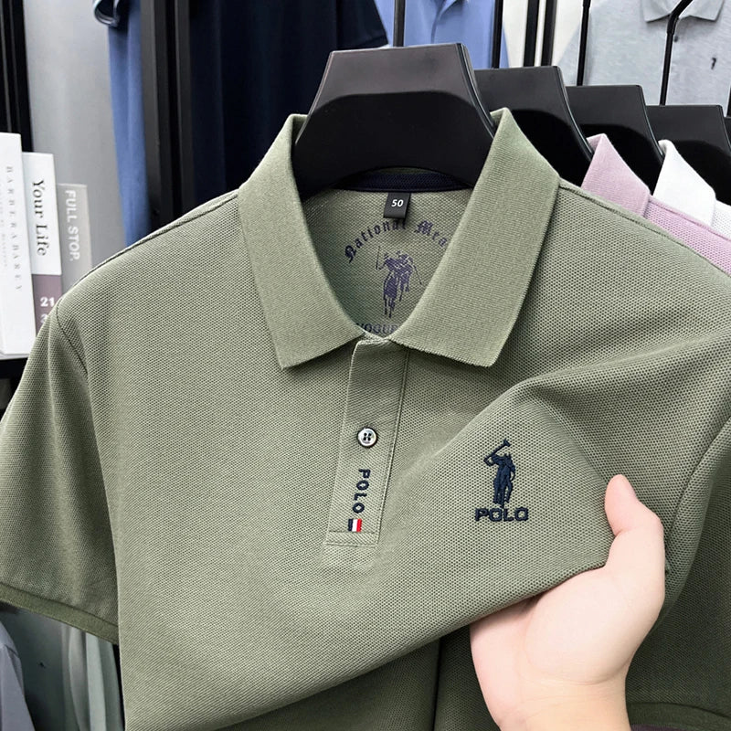 Luxury brand short sleeve silky cotton polo shirt summer new business men's T-shirt Paul Pony embroidered breathable casual top