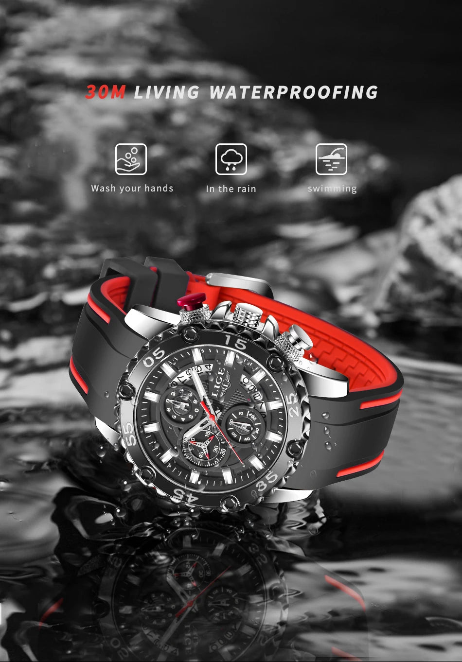 New Blue Watch LIGE Mens Watches Top Brand Luxury Big Dial Military Clock Quartz Watch Waterproof Sport Chronograph Erkek Saati