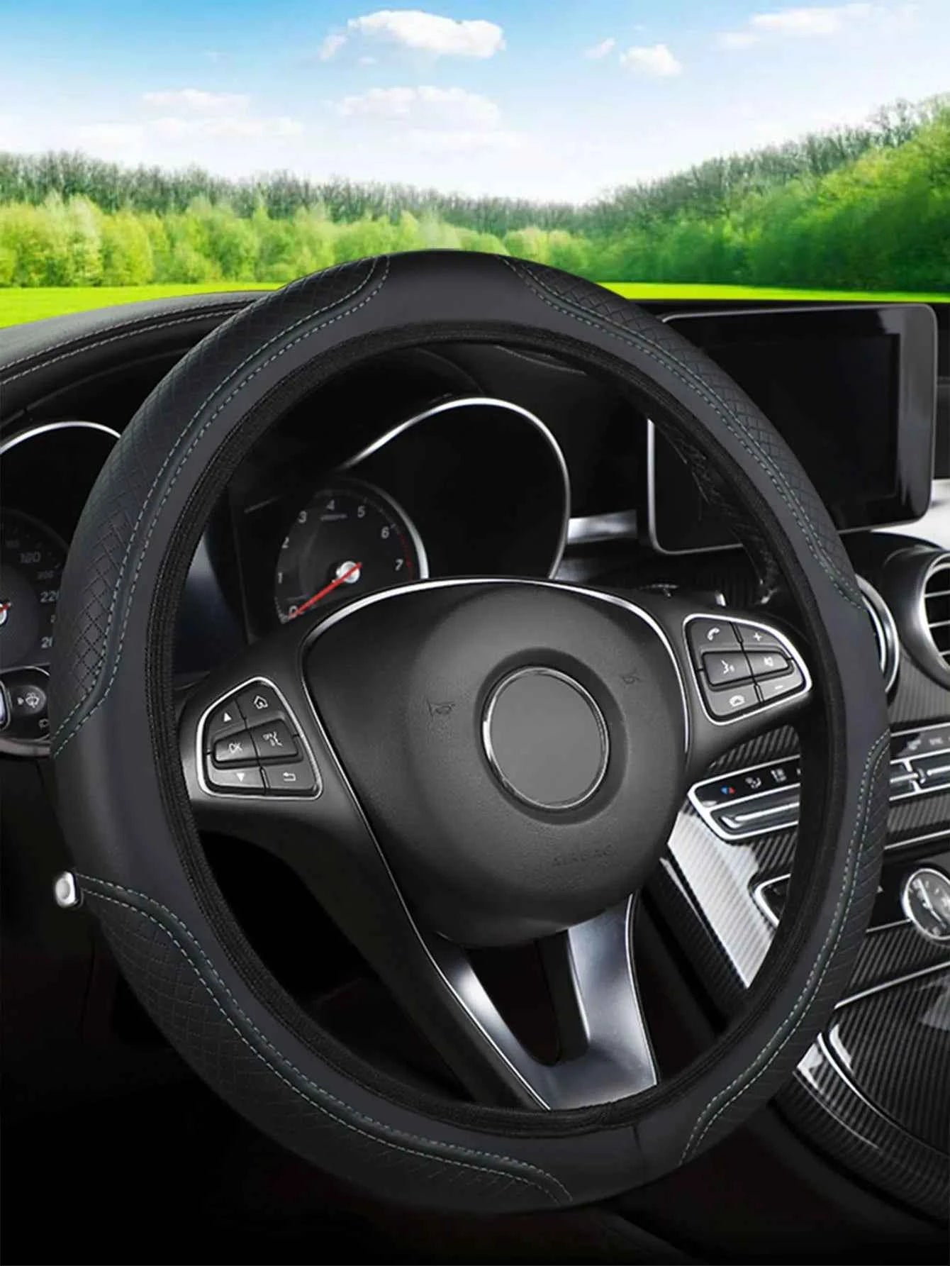 The car steering wheel cover has no inner ring Steering Wheel Cover Anti Slip Breathable  Cover Universal Microfiber Leather