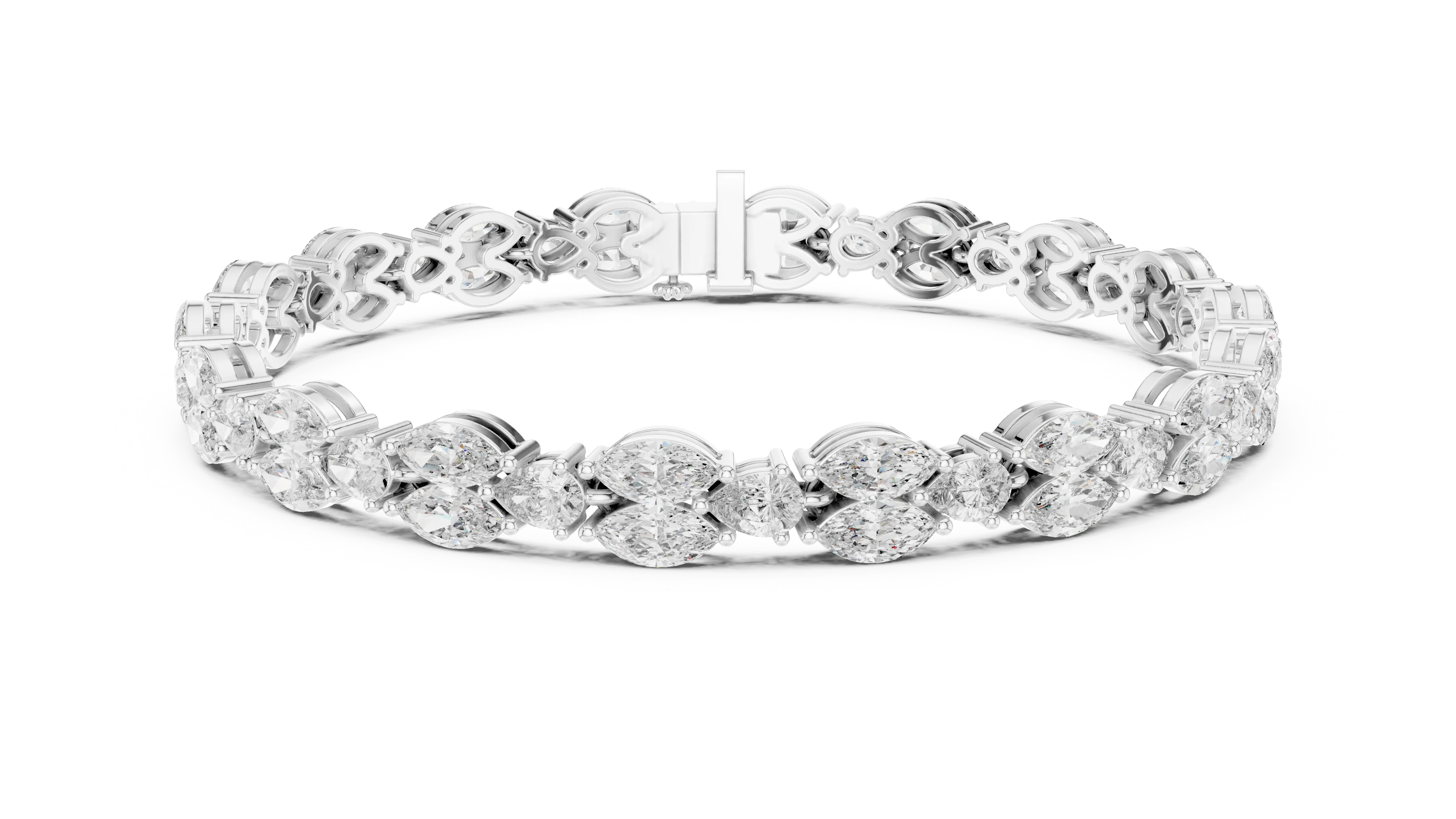 18Kt White Gold Pear Marquise Diamond Bracelet 54 Stones 9.029Ct High Jewelry Luxury Designer Statement Bridal Party Wear Luxe