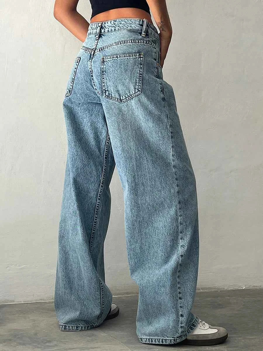Y2K Baggy Jeans for Women Trendy Low Rise Casual Straight Leg Boyfriend Jeans Denim Pants with Pocket Streetwear