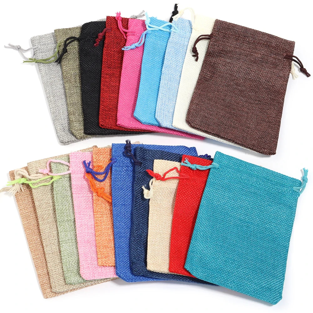 5Pcs Mix Color Linen Bag Drawstring Gift Bag Jewelry Craft Storage Bag Fashion Jewelry Organizer Gift Bag Jewelry Pouches Supply