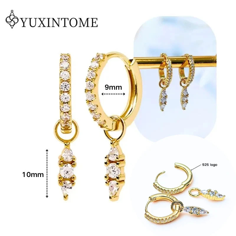 Women's 925 Sterling Silver Ear Needle Crystal Zircon Water Droplets Stud Hoop Gold Huggie Earrings Premium Luxury Party Jewelry