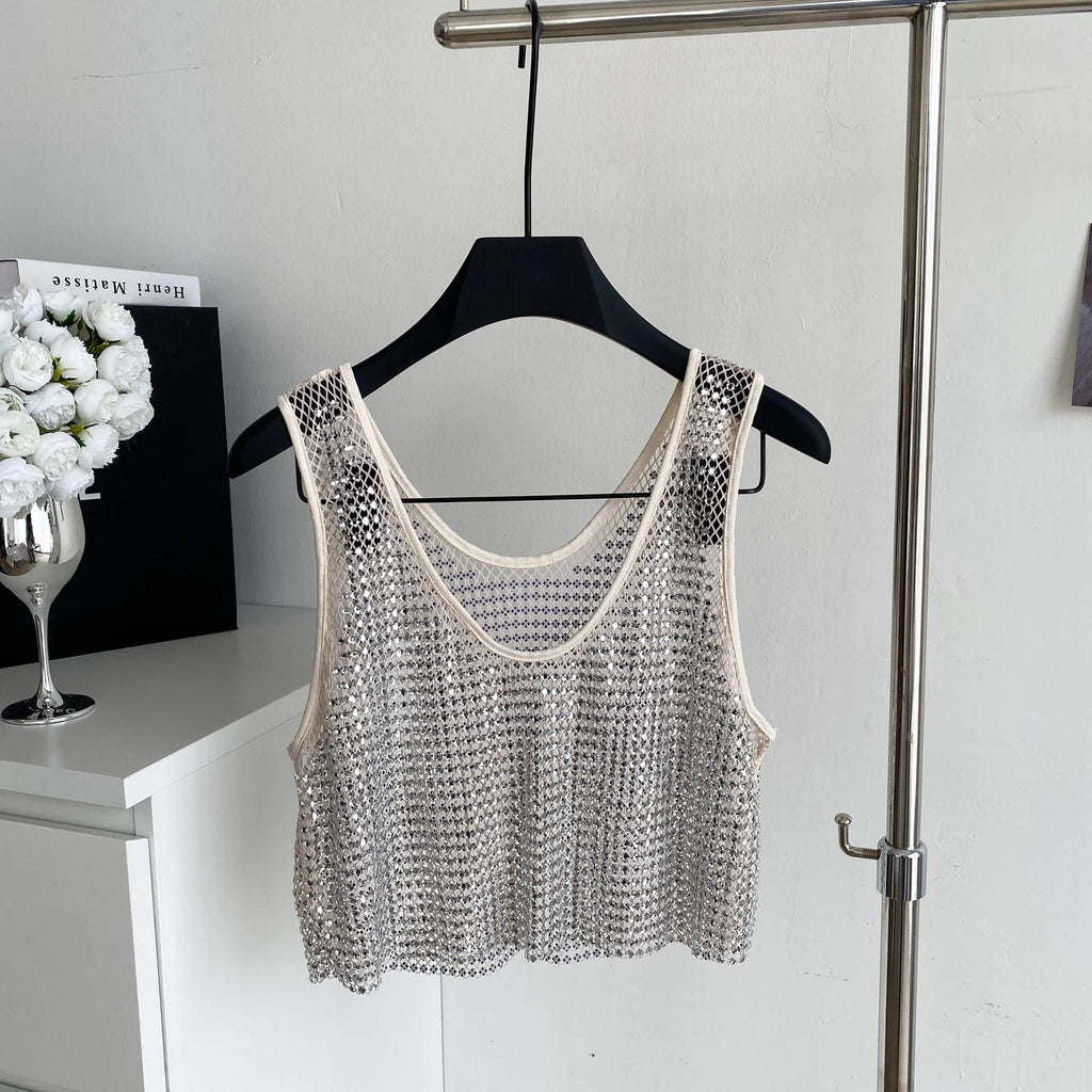 Ele Svel Women's Vest Summer Me Hollow Heavy Embroidery ort Design Street Sexy Top Faion Commute Sle Slim Fit