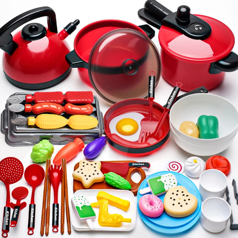 Kids Pretend Play Kitchen Toys Set Cooking Food Pots Pans Cookware Kit Toddler Girls Boys Educational Role Play Gift