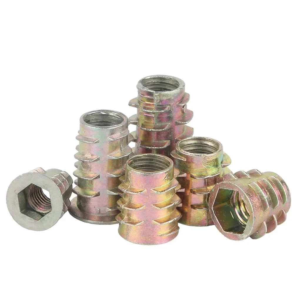 10Pcs M4 M5 M6 M8 M10 Zinc Alloy Thread Hexagon Hex Socket Head Embedded Wood Insert Nut Flanged Hex Drive Head Furniture Nuts