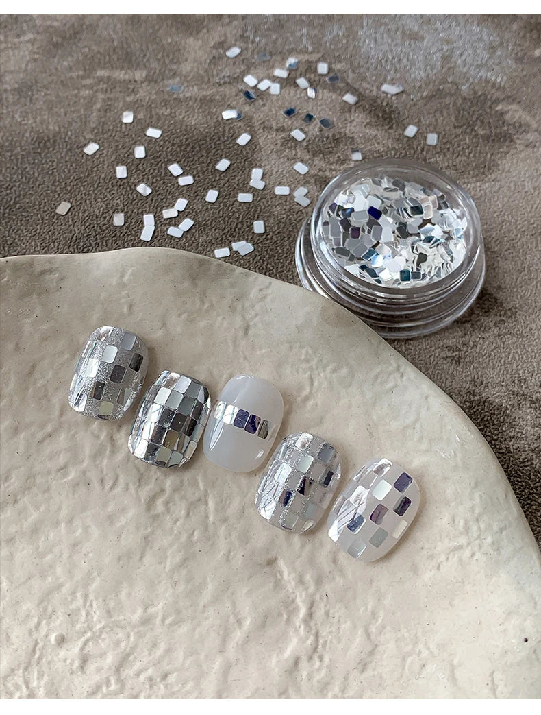Square silver glitter nail accessories boxed, simple and sparkling, light luxury style, wholesale of wearable nail decorations