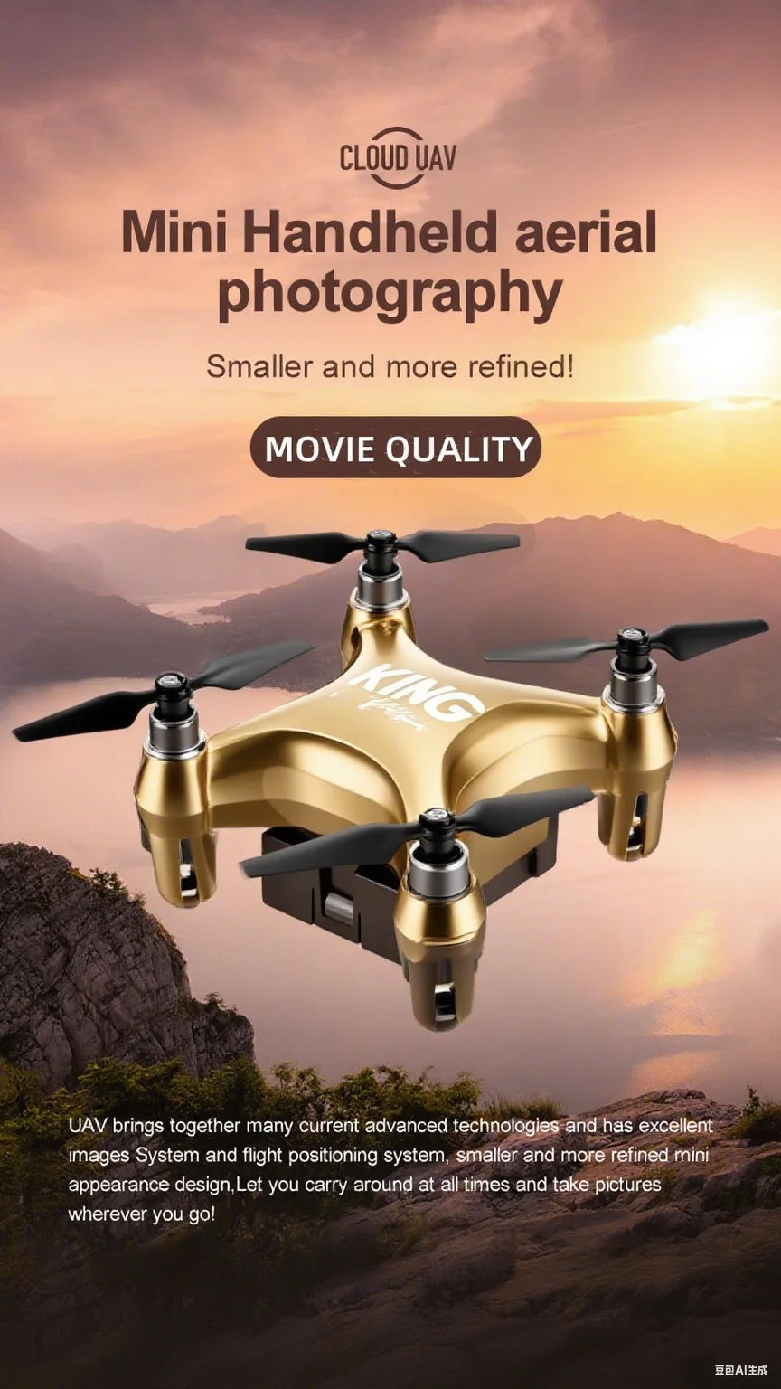 Gold K1 New Mini Drone Remote Control Helicopter - Movie Quality Photography Kids Toy Gift Aircraft
