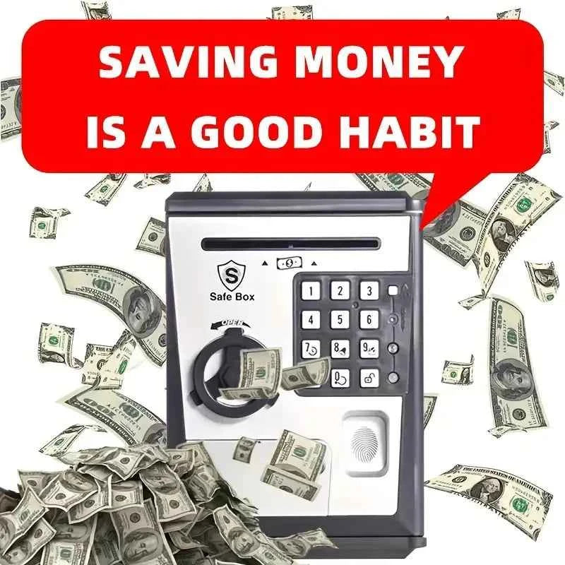 Fingerprint Bank Safe Box Money Boxes For Children Digital Coins Cash Saving Safe Deposit Mini ATM Machine Toys Kids Gift