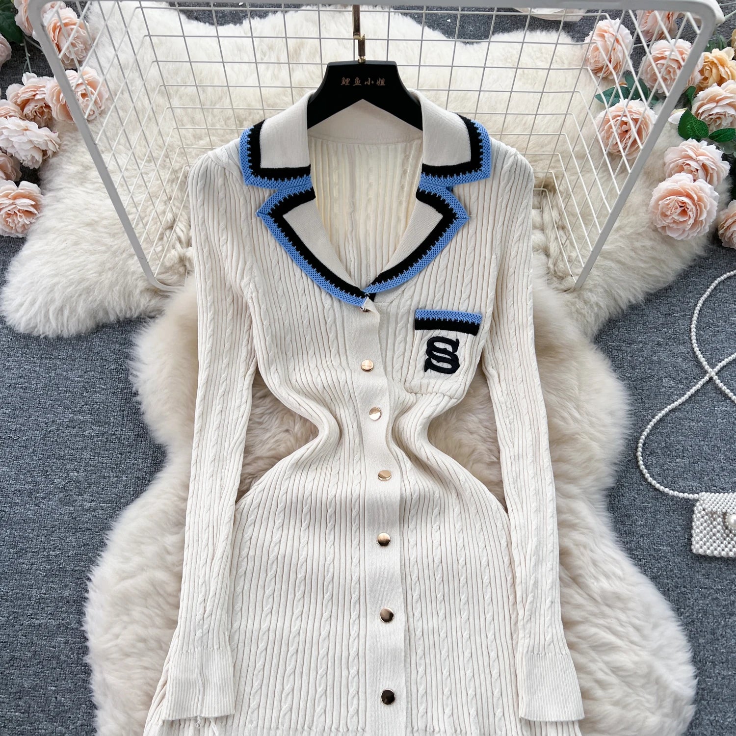 SINGREINY Autumn Winter Wear Dress Women Polo Single Breasted Pocket Design Bodycon Knitting Temperament Sweater Long Dresses