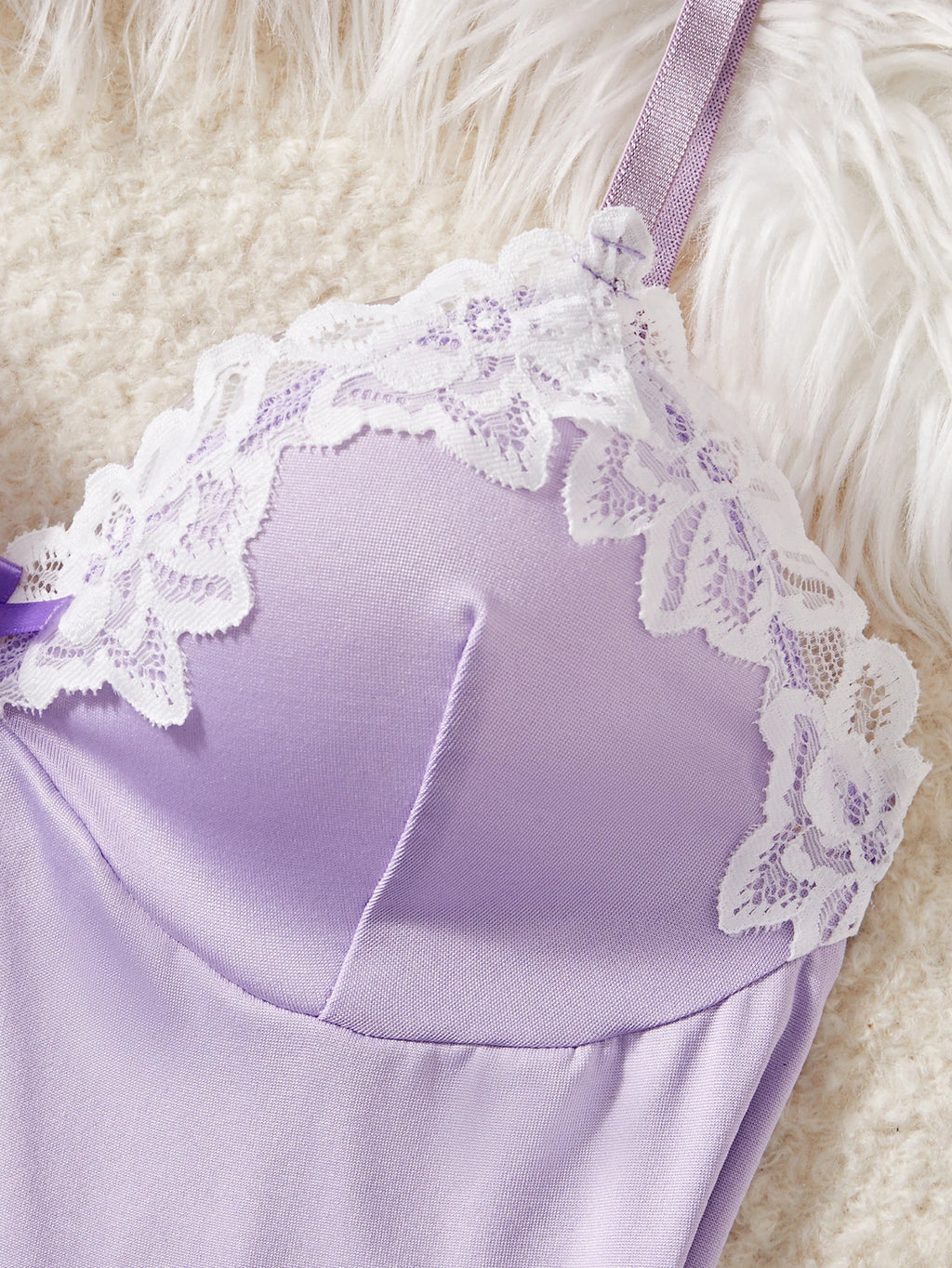 New Sexy Lingerie For Women Transparent Lace Patchwork Sleepwear Sling Elegant Nightwear Babydoll Side Slip Dress And Thong Set