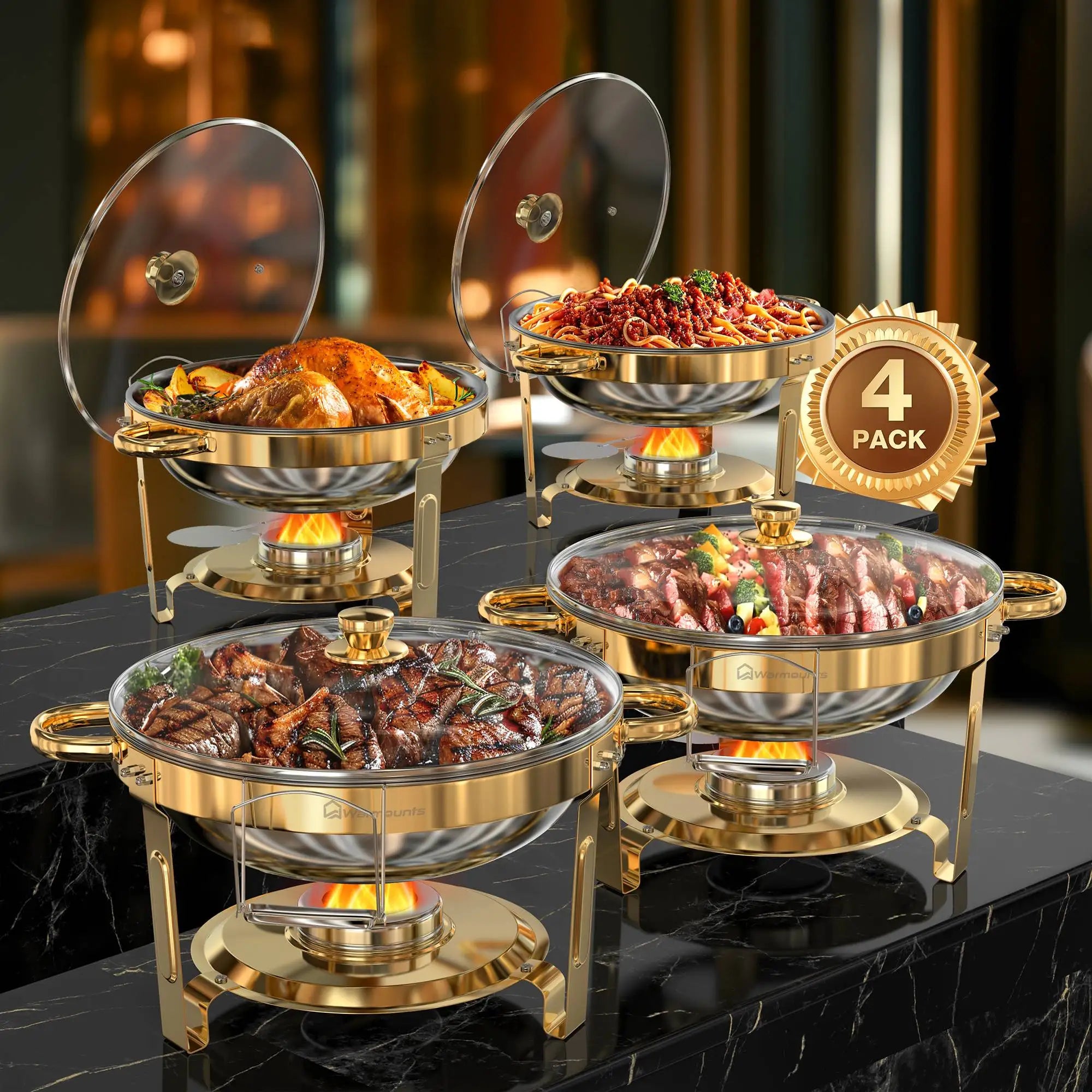 2/4 Pack Chafing Dishes for Buffet 5QT Round Stainless Steel Chafing Dish Set for Home Parties, Christmas Buffet Warmer Set