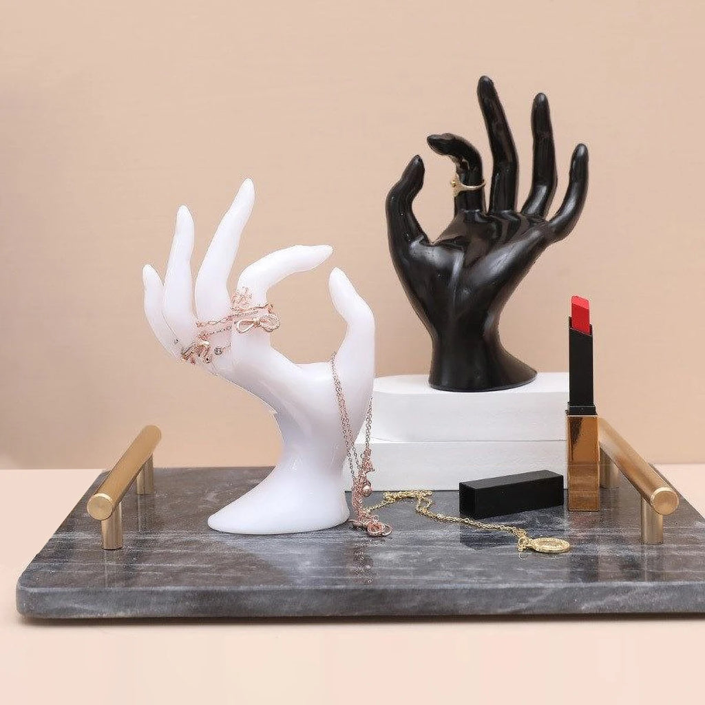 Artistic Hand-Shaped Ring Display Stand - Multi-Functional Plastic Jewelry Organizer for Rings, Bracelets & Necklaces