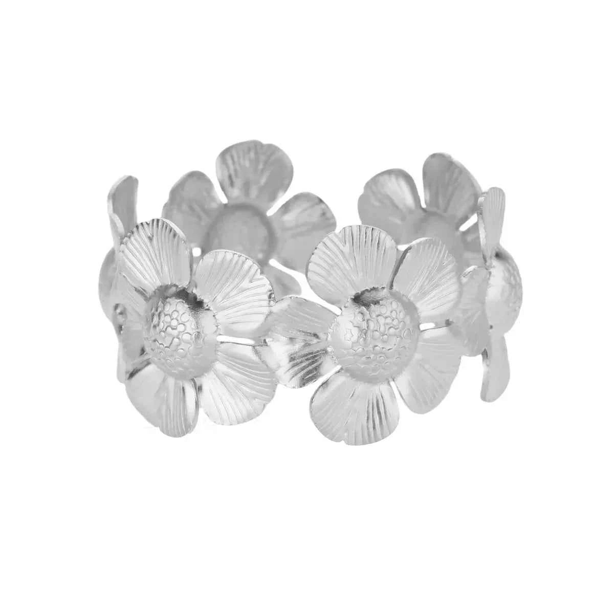 Vintage Flower Bangles For Women Gold Color Stainless Steel Flower Bangles Bracelets Femme Jewelry Party Gift pulseras