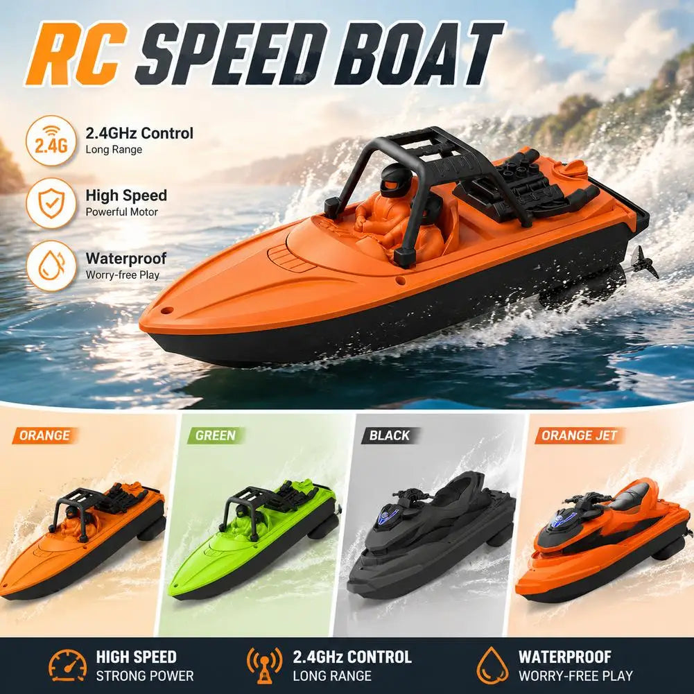 RC Speed Boat Toy Waterproof Remote Control Boat Electric Racing Yacht Pool Lake Water Toy for Kids Adults Outdoor Gift