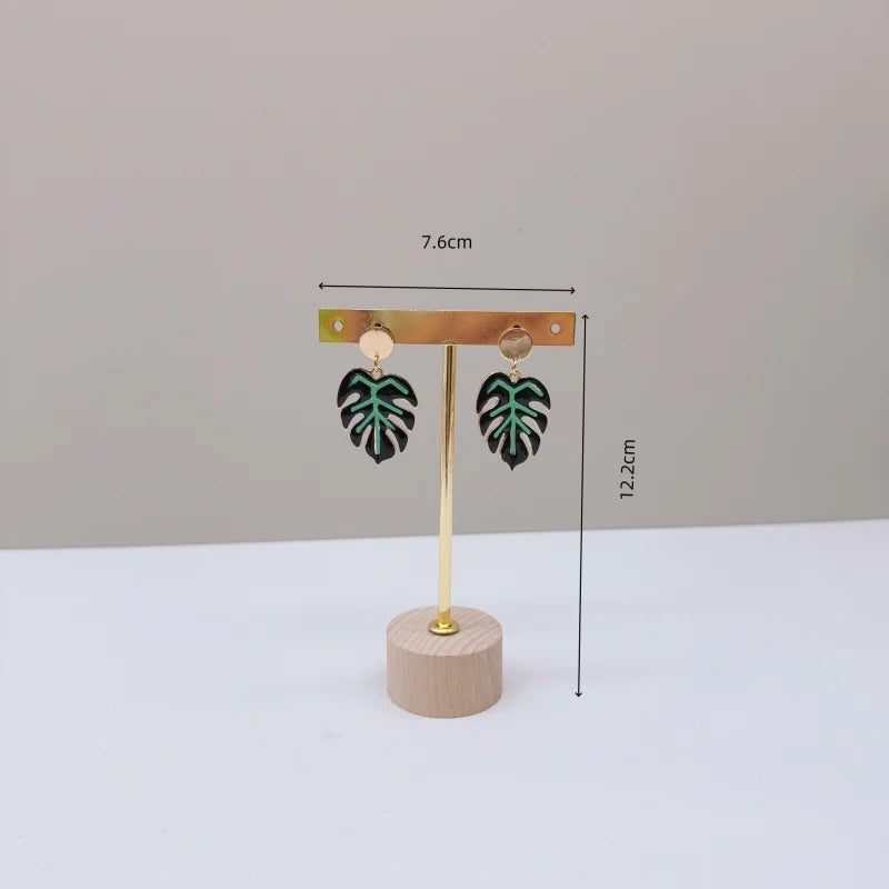 Metal T Bar Earring Display Stand Jewelry Stand with Wooden Round Base Earring Hanging Holders Jewelry Organizer