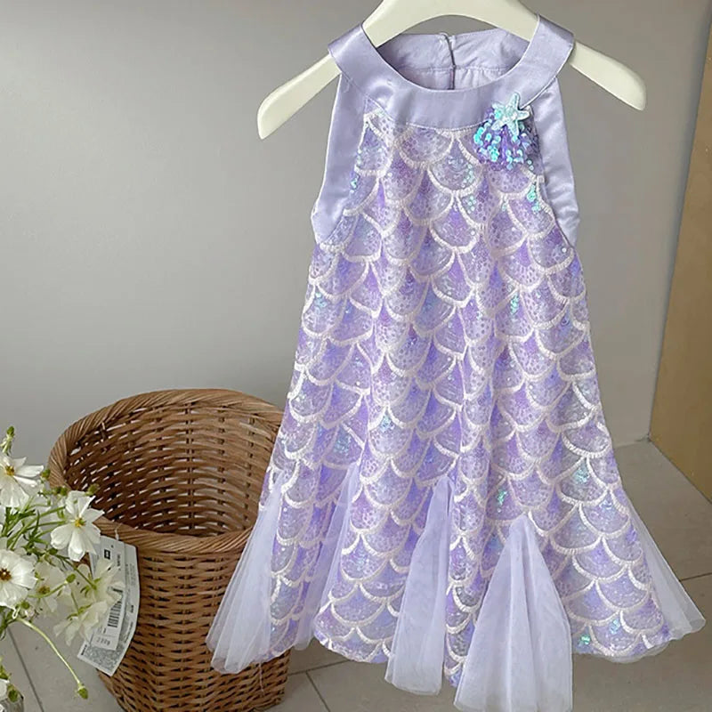 Girls Clothes Sequins Little Mermaid Fishtail Kids Dress Children Princess Dress For Prom Birthday Party Casual Holiday Costume