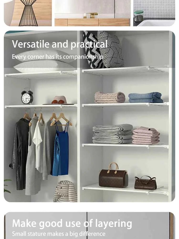 White Expandable Divider Punch-free Retractable Layers Board for Wardrobe Storage Kitchen and Bathroom Shelf Dormitory Dividers