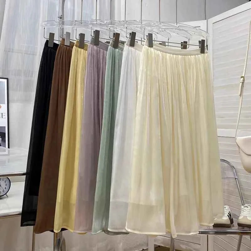 2025 Spring/Summer New Luster  A-line Women Skirt Solid Color High Waist French Paris Style Elegant Asymmetrical Skirt